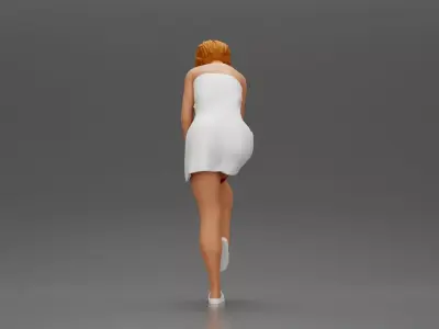 Woman in white towel lifting leg while putting on red underwear 3D print model