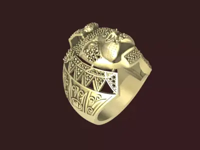 arabic lion ring with gemstone 3dm file 3D print model