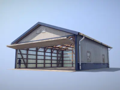 Airfield Hangar 12m Vr2 BLUE Low-poly 3D model