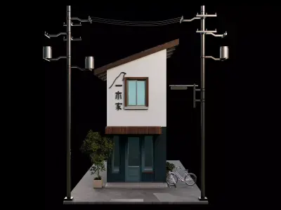 Japanese style shop front 3D model