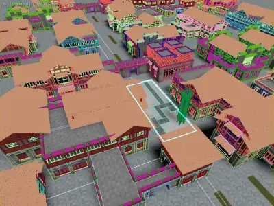 town Chinese style commercial residential buildings 3D model