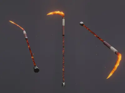 Set of 6 Elemental Kusarigama - Fantasy medieval weapon Low-poly 3D model