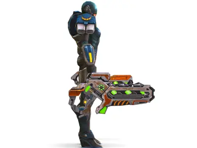 Low Poly Cyborg Soldier with Automatic Rifle and Pistol 3dsMax  Low-poly 3D model