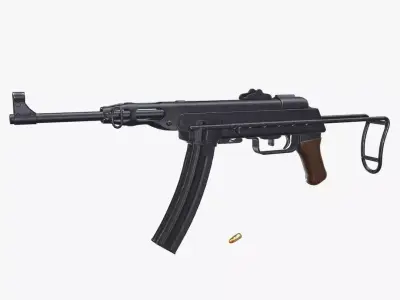 K50M North Vietnamese SMG Low-poly PBR Low-poly 3D model