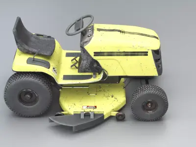Old Ride-On Lawn Mower Realistic Garden Tractor PBR Textures Low-poly 3D model