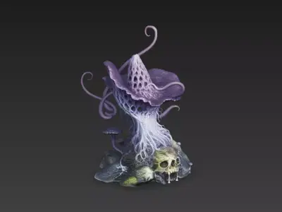 Eldritch Alien Mushroom with Skull  4K PBR High-Poly 3D model