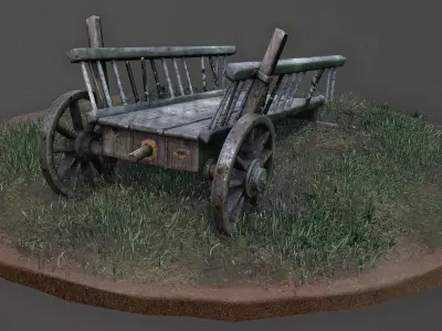 Wooden Cart Low-poly 3D model 22