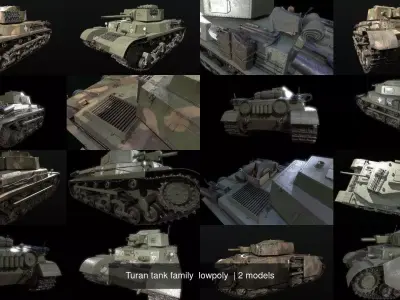 Turan tank family  lowpoly  3D Model Pack