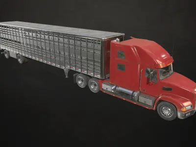 Semi Truck Livestock Trailer Low-poly 3D model