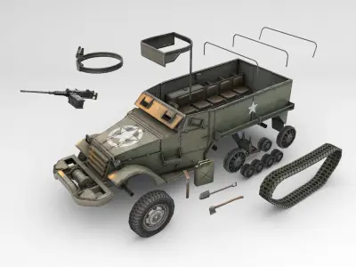 Low Poly M3A1 Half-track Personnel Carrier Low-poly 3D model