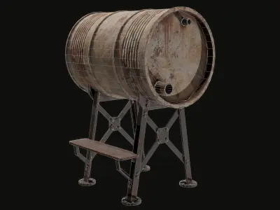 Reservoir 1 wooden barrel with stool Low-poly 3D model