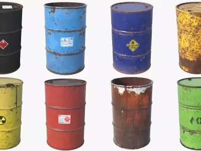 8 Oil Drums PBR 3D model