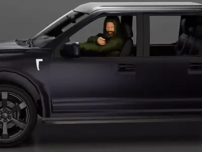 gangster in hoodie driving a car and holding gun 3D print model