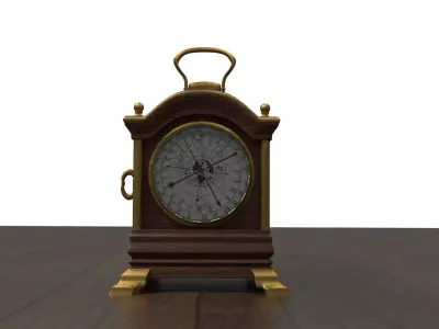 clock antique on wooden table Low-poly 3D model