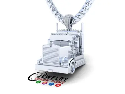 Custom Semi Truck Diamond Pendant - Rig Truck Vehicle Diamond  3D print model