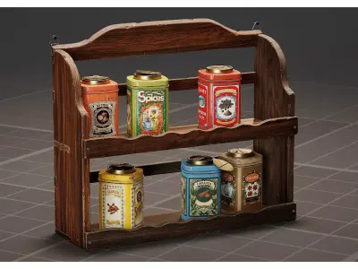 Spice Rack - Modular Vintage Spice Tins - Kitchen Spices Shelf 3D model