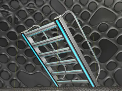Sci-Fi Stairs - 19 - Silver Blue Neon Light Version Low-poly 3D model