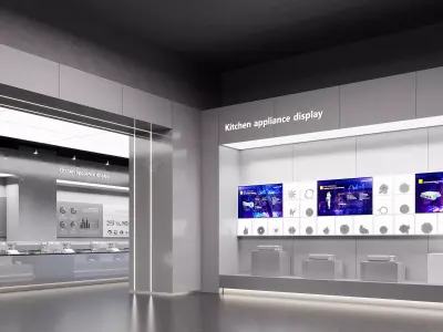 Interior of the modern automotive parts exhibition hall 3D model