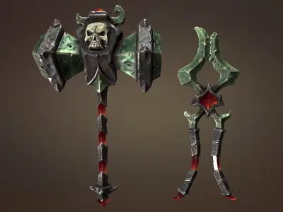 Undead blacksmith hammer and tongs Low-poly 3D model