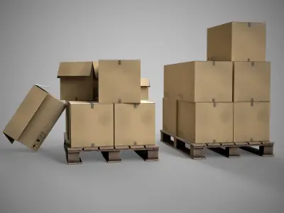 The collection is a low-poly 3D model pallet with boxes Low-poly 3D model