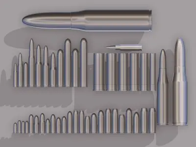bullet collection gold bullets in shapes and sizes Low-poly 3D model