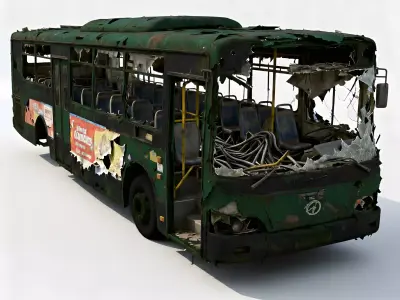 The End of the Line Ruined Green Bus 3D Model Low-poly 3D model