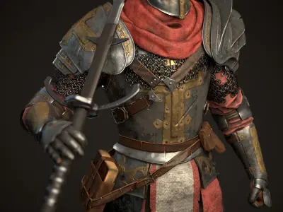 Medieval knight Templier Low-poly 3D model