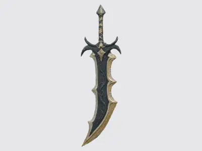 A dark fantasy sword with a curved blade 3D model