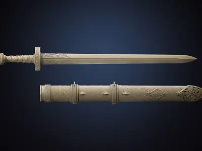Viking style two-handed sword Hofand holy sword high model 3D model