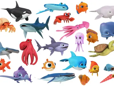 Big Carton Sea Creatures Collection 30 in 1 3D model