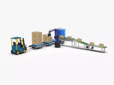 Robot Palletizing Card Board Line 3D model