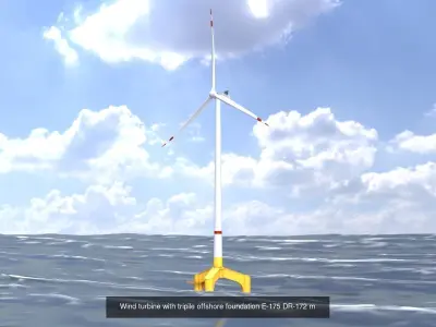 Wind turbines with Tripile Offshore Foundations 3D Model Pack