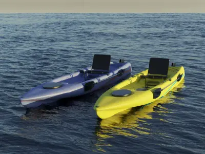 Kayak 3D model two kayaks floating in ocean 3D Model Pack