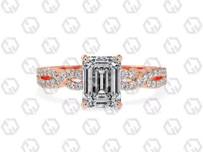 Ring 143 Emerald shape twisted shank pave set ring 3D print model
