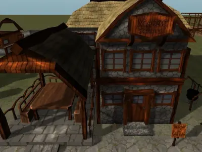 Old Style Building Set Low-poly 3D model