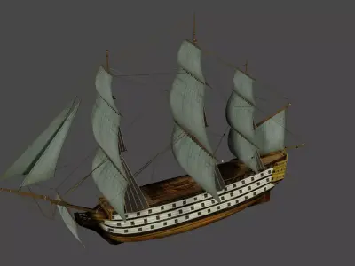 Stylish Big Wooden Ship Low-poly 3D model