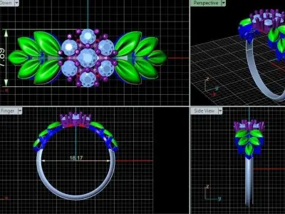 Leaf diamond ladies ring 3D print model