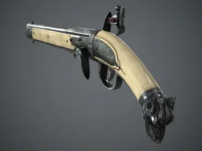 Flintlock Pistol Silver Wolf - Model and Textures Low-poly 3D model