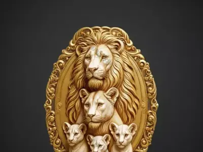 Pendant Lion family pendant Gold pendant Lion 3D print model
