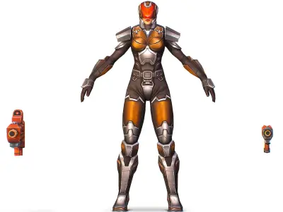 Cartoon Sci-Fi Cyborg Drone Trooper Soldier Low-poly 3D model 2