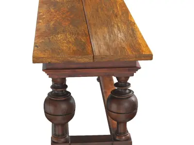 Antique Dutch Oak and Pine Ball Leg Table 3D model