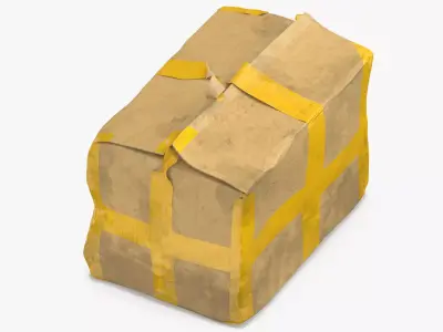 Old Damaged Dirty Cardboard Box Yellow Tape 3D model