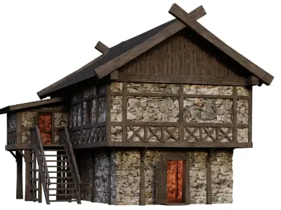Old Medieval Building House 4K Textures GameReady 47 Low-poly 3D model