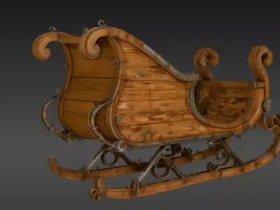 Wooden Christmas Sleigh 3D Model  Low-poly 3D model
