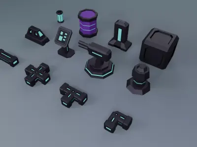 Low Poly Sci-Fi Special Edition Bundle HS - 48 Assets Low-poly 3D model