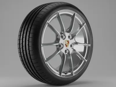 Porsche Tire with Rim Low-poly 3D model