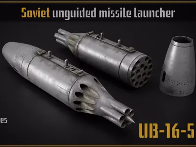 Game ready model of UB-16-57UM unguided missile rockets launcher Low-poly 3D model