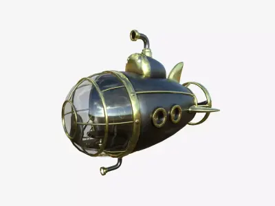 Submarine Cartoon A01 Metal Gold - Sub Watercraft Vehicle Low-poly 3D model