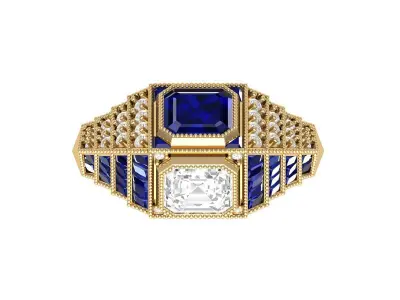 Emerald 2 Stone Art Deco Ring 3D print model