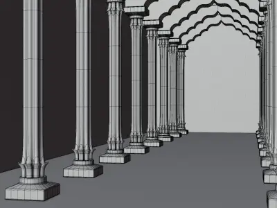 Pillar 3d model corridor in old building 3D model